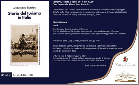 Libri. “Storia del turismo in Italia”, presentazione a Sorrento